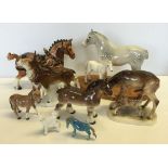 8 ceramic horse and deer figurines to include a small Beswick donkey (2nd) and a Lomonosov Russian