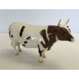 A brown & white Beswick Ayrshire bull. Champion Whitehill Mandate in gloss finish model# 1454B.