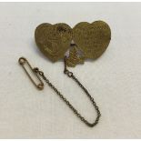 Royal Navy double heart sweetheart brooch with Navy anchor and War Dept arrows. Sentiment reads "The
