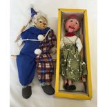 A boxed Pelham Puppet 'Old Lady' with a clown puppet.