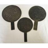 3 Japanese mirrors to include bronze with relief decoration.