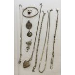 Quantity of silver jewellery comprising 6 necklaces, 2 pendants, a childs christening bangle and a