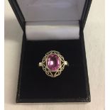 Continental silver ladies dress ring set with an oval amethyst, size N1/2.