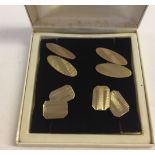 2 pairs of cufflinks, one pair in an oval design with 12ct gold front & back and the other pair gold