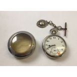 A gents pocket watch with metal case and hallmarked silver fob. Pocket watch has War dept arrow mark