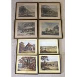 8 framed and glazed etchings. 4 depicting the four seasons and 4 depicting a shooting party.