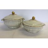 2 lidded tureens by B & Co Limoges, France, in beige & gold colours. Marked L. Bernardaud & Cie '