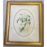 A framed and glazed Victorian watercolour of flowers.