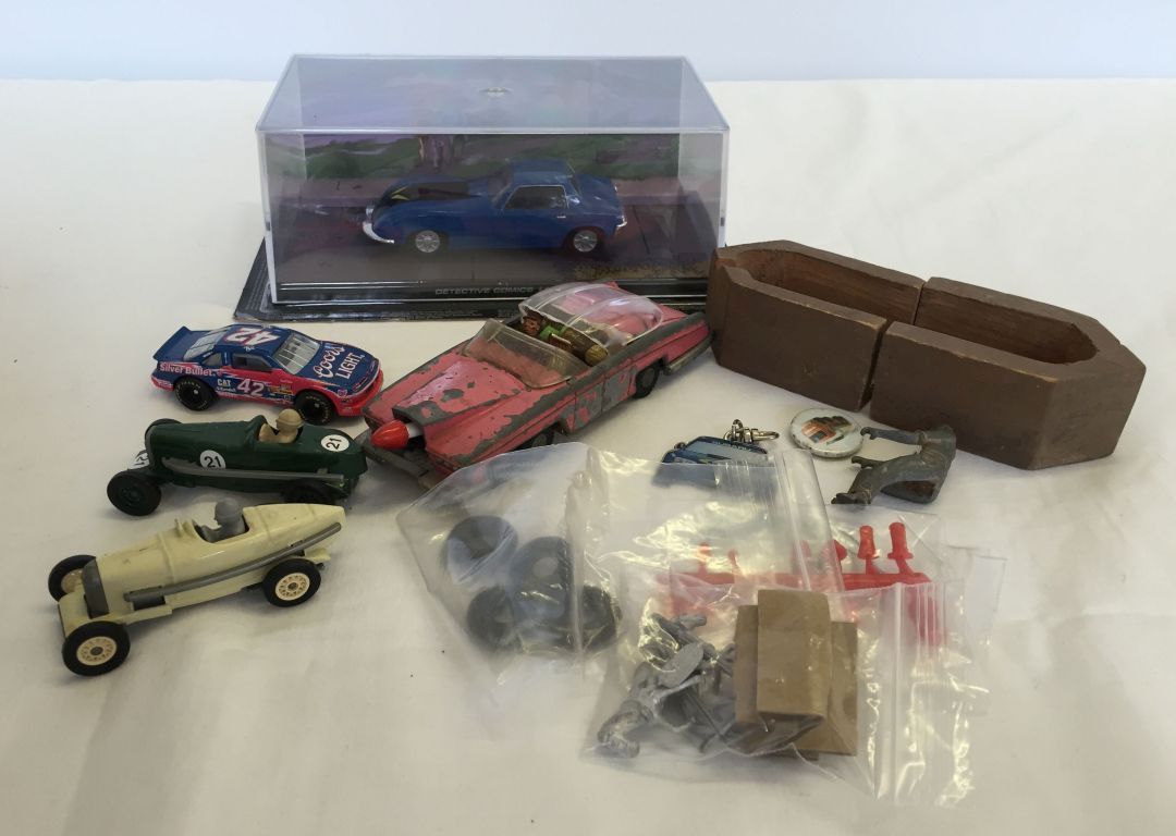 Mixed box of diecast and various spare parts including Dinky 100 Lady Penelopes FAB 1 Rolls,