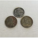 3 French IndoChina 10 cent coins. Dated 1939 with dot either side of date.
