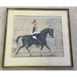 A watercolour of a mounted Blues & Royals Household Cavalry trooper. Unsigned 27 x 32cm. Framed &