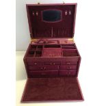 A large lockable 'Beauty Box' ladies jewellery and beauty case in pink suedette and snakeskin