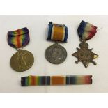 A WW1 trio comprising 1914/18 war medal, A victory medal & 1914/15 star engraved to Pte A.G