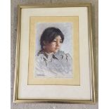 A framed and glazed print by Harold …. of a pastel portrait depicting a young girl approx 18 x