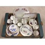 A vintage Royal Vale teaset with blue flower decoration together with a Colclough part tea set and a