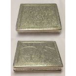 A rectangular Indian silver case with engraving to all sides.80mm x 80mm x 17mm. Weight approx