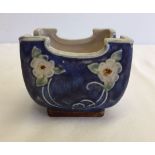 A Royal Doulton Lambeth art nouveau square pot in blue glaze. Impressed marks to base with artists