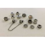 A collection of 14 Pandora style charms/spacers to include a pink enamelled heart charm.