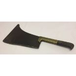 An antique brass and wooden handled cleaver. Marked 'Livrade' to blade.