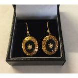 Victorian hallmarked mourning earrings c1893, 9ct gold set with onyx and central diamonds. Total