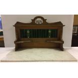 A tiled back marble top for a washstand with wooden scroll back work to top and original art nouveau