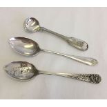 2 HM silver teaspoons: 1) with military shooting target practice decoration to handle and bowl