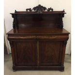 An antique mahogany chiffoniere buffet sideboard with carved back panel approx 107 x 133cm.