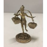 A white metal oriental fisherman place card/menu holder with two fishing baskets. Weight approx
