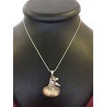 A 925 silver pendant with horse design set with druzy stone, on a rope chain.