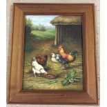 Hunt - oil on canvas of chickens. 25 x 20cm.