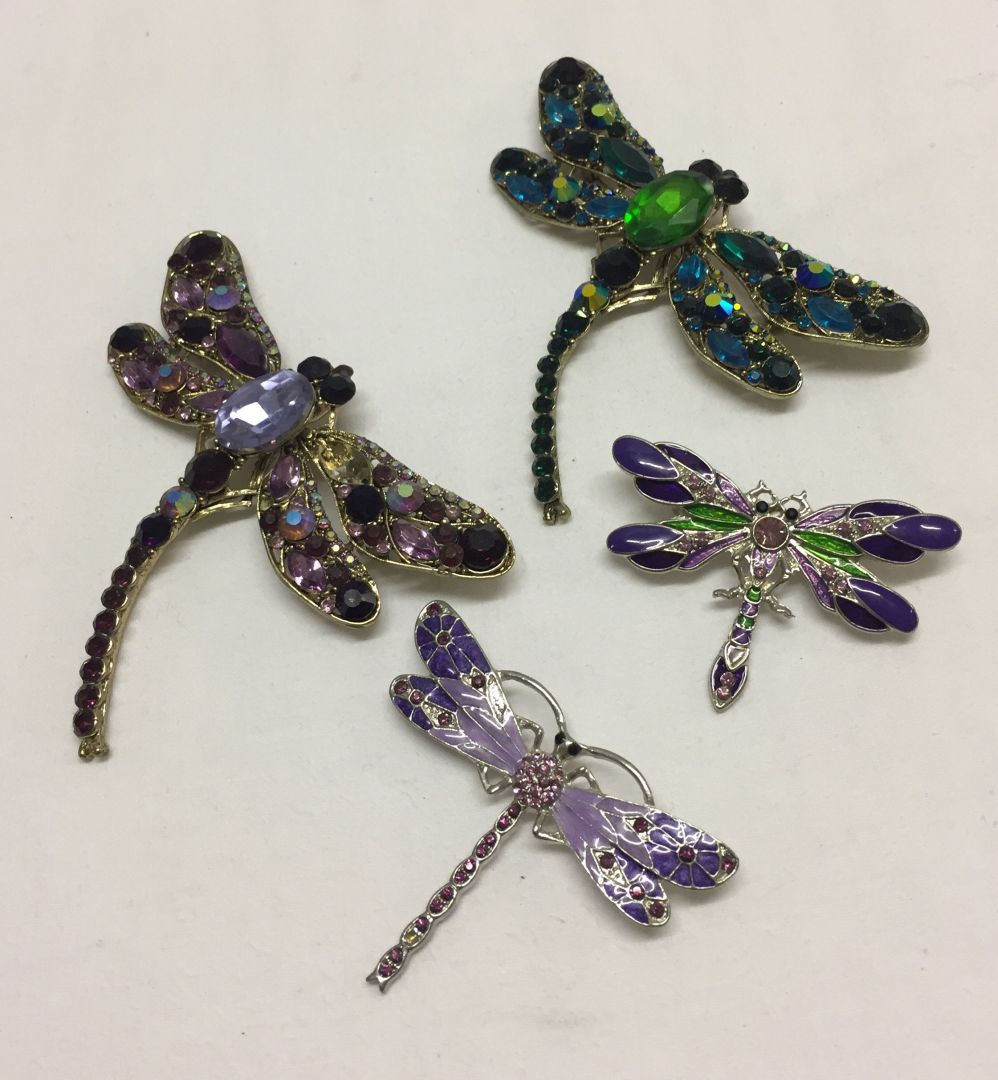 4 costume jewellery dragonfly brooches, one a/f