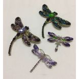 4 costume jewellery dragonfly brooches, one a/f