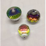 3 prism crystal paperweights, 2 marked Swarovski.