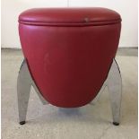 A 1960s retro Sputnik stool with chrome legs. Small tear to leatherette, approx 39 x 43cm.