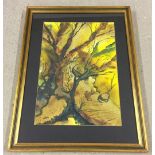 A framed & glazed watercolour in browns and greens of an autumnal tree. Signed R. Coldwell '99.