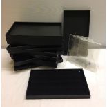 13 black jewellery display trays together with 6 perspex information stands.