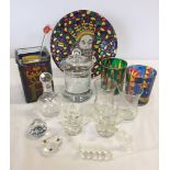 A small box of glass items to include a Royal Doulton perfume bottle.