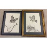 M Brabben - pair of pen & ink sketches of birds of prey each 40 x 28cm framed & glazed.