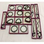 A selection of modern boxed jewellery items comprising 5 necklaces and 11 bracelets made up of