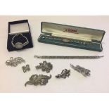 A small collection of marcasite jewellery to include a silver brooch. Together with a decorative