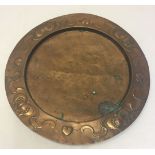 A Joseph Sankey copper arts & crafts tray marked S & S.B on back. Art Nouveau flower style design to