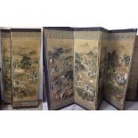 A beautiful 19th century Japanese 6 panel hand silk screen, with painted and 3D applique silk