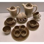A Poole coffee set comprising of coffee pot, hot water pot, 6 cups, 6 saucers, a sugar bowl, and