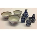 A small quantity of oriental ceramic items to include tea bowls and blue & white scent/snuff