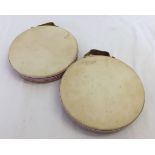 2 Mexican animal skin handheld drums. Approx 24cm diameter.