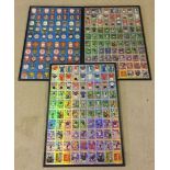 2 framed & glazed and 1 framed collections of football stickers. Frame size approx 48cm x 72cm.