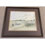 Watercolour of sheep grazing signed CW Dadd. 30 x 38cm framed & glazed.