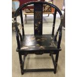 An oriental black lacquer wooden armchair