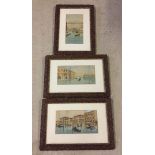 3 watercolours of Venice by G. Romanello. 15 x 29cm ornately framed & glazed