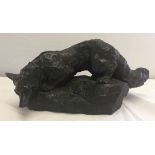 A large bronze figure of a fox on granite base signed Bartelier. Measures 40cm long (16").